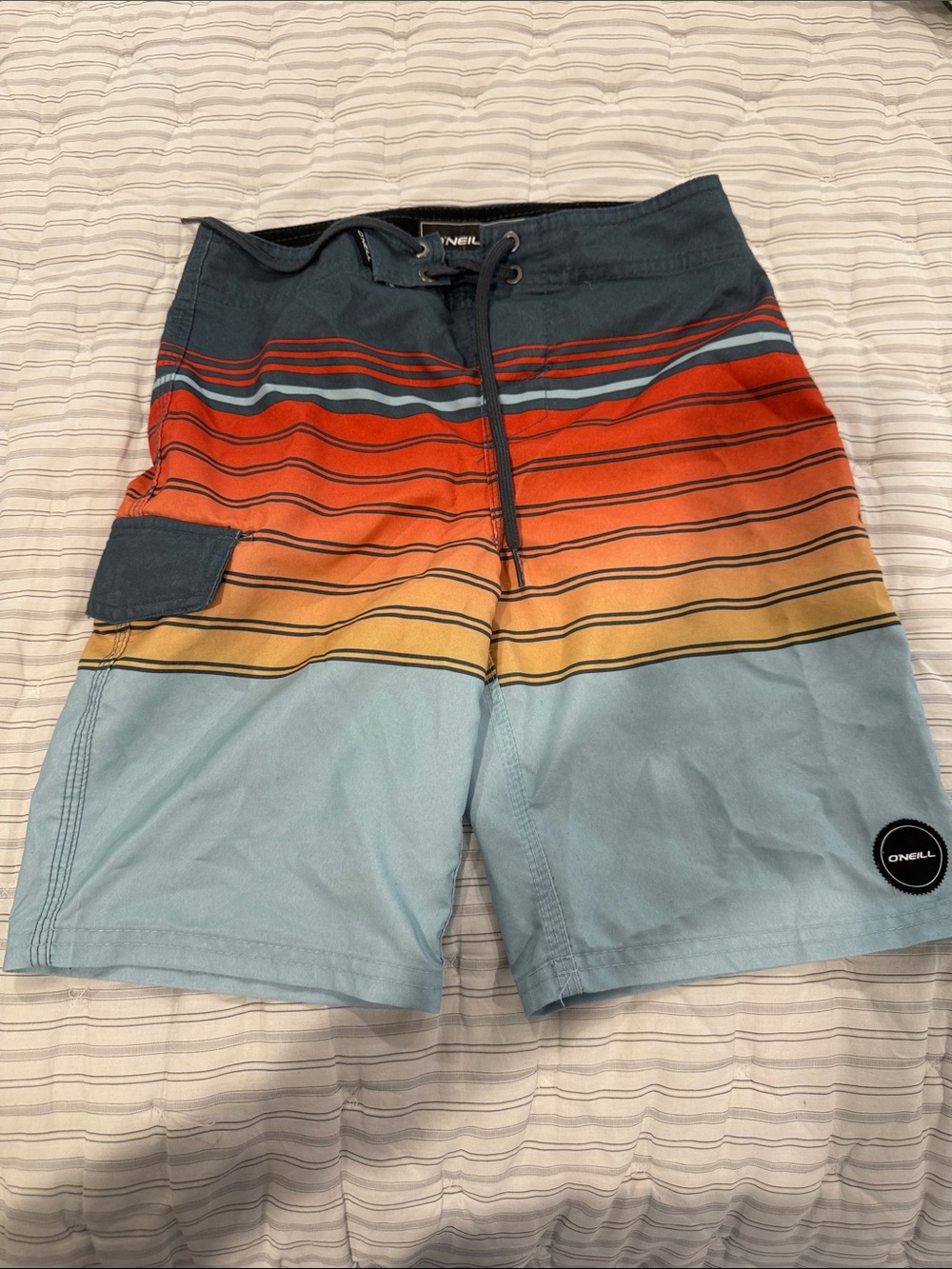 O'Neill Blue, Orange & Yellow Striped Kids Swim Trunks